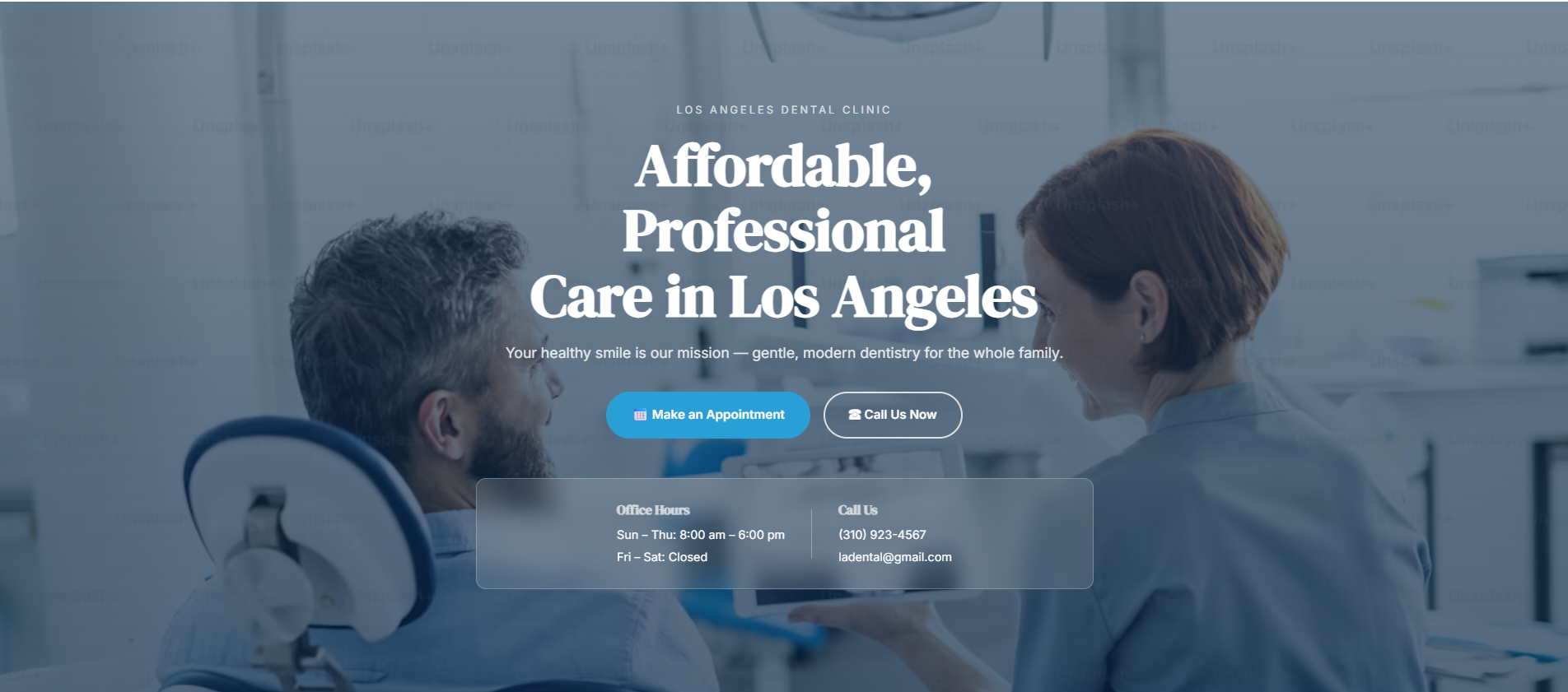 Screenshot of LA Dental website